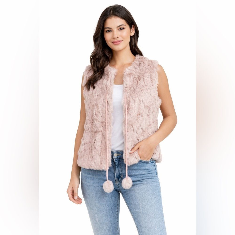 NWT Womens Julia Vintage Pink 100% Genuine Fur Rabbit Fur Vest Jacket Size Small